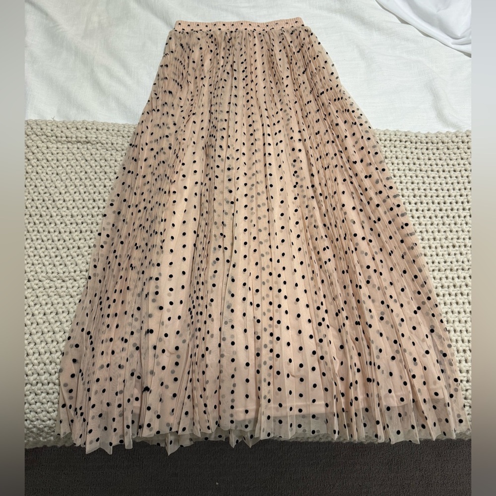 Red dress boutique - VINTAGE WAVE BEIGE TULLE POLKA DOT MAXI SKIRT - Picture 6 of 9